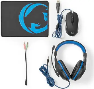 Nedis Evnor 3-in-1 Gaming Combo kit with Mouse, mousepad and headset, black/blue, USB