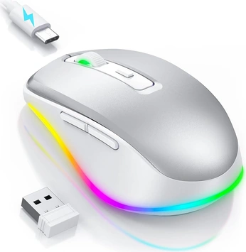Seenda rechargeable wireless RGB Mouse with Jiggler function, silver/white, USB