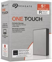 Seagate One Touch Portable HDD with Password +Rescue, Silver, 5TB, USB 3.0 Micro-B